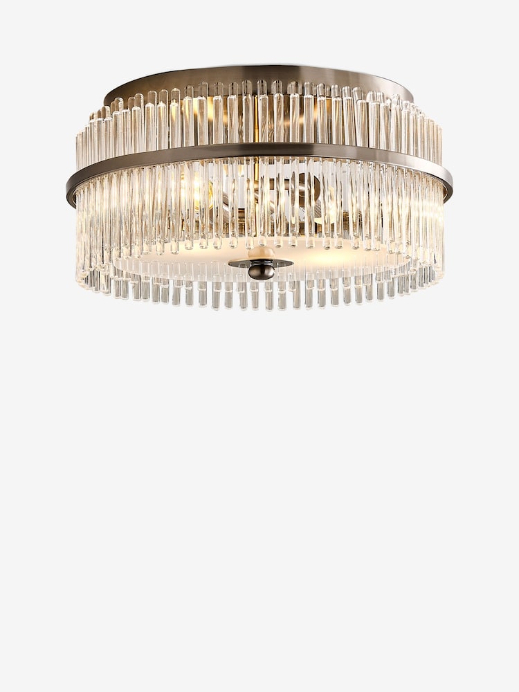 Lipsy Brushed Silver Flush Fitting Round Glass Ceiling Light - Image 5 of 5
