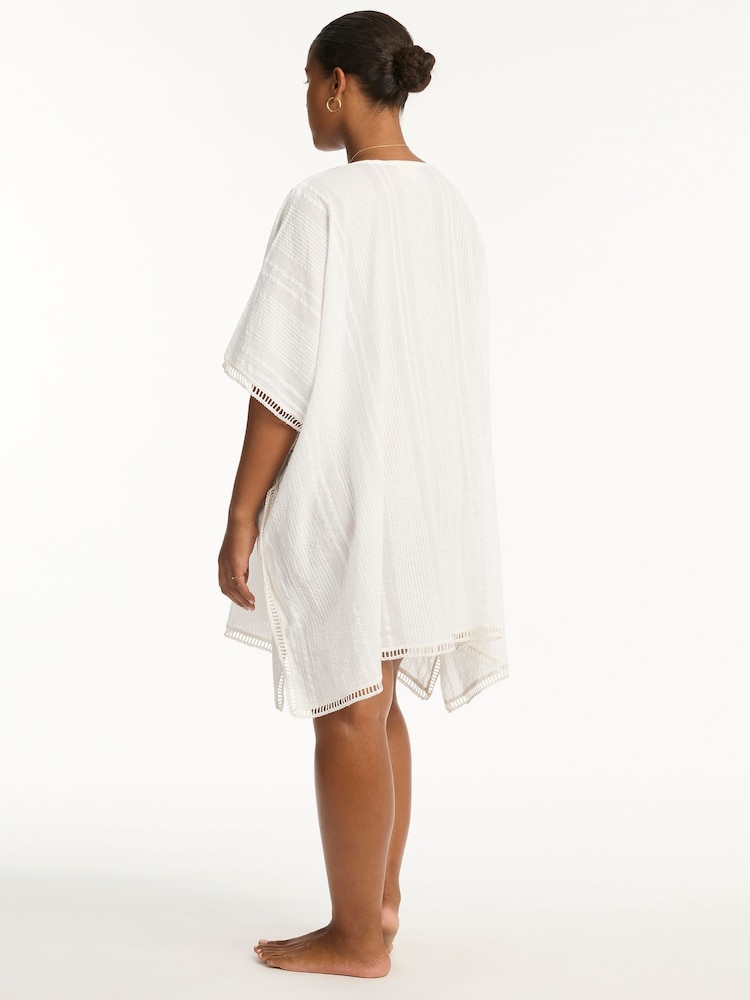 Sea Level White Heatwave 100% Cotton Kaftan - Image 2 of 4