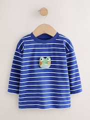 Blue/White Stripe Frog Long Sleeve Appliqué T-Shirt (3mths-7yrs) - Image 1 of 4