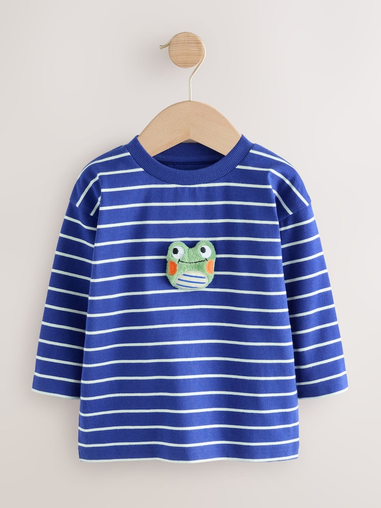 Blue/White Stripe Frog Long Sleeve Appliqué T-Shirt (3mths-7yrs) - Image 1 of 4