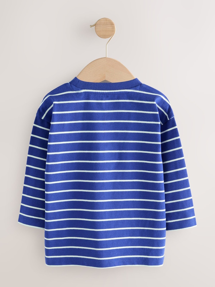 Blue/White Stripe Frog Long Sleeve Appliqué T-Shirt (3mths-7yrs) - Image 2 of 4