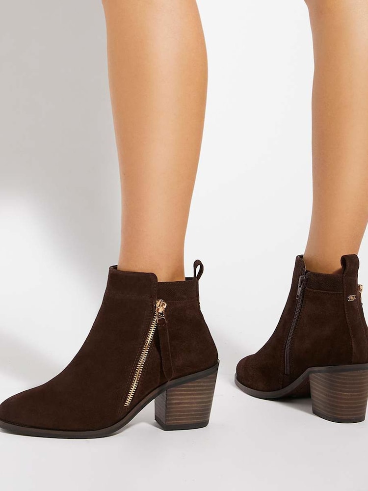 Dune London Brown Dark Regular Fit Paicing Side Zip Ankle Boots - Image 1 of 6