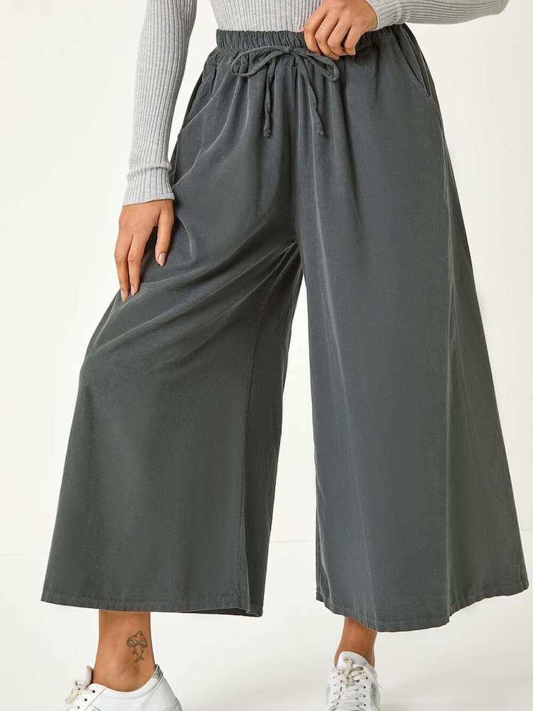 Roman Grey Corduroy Wide Leg 100% Cotton Culottes - Image 4 of 5