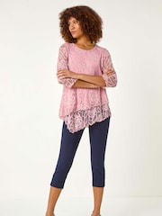 Roman Pink Burnout Rose Print Detail Asymmetric Tunic - Image 2 of 5