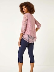 Roman Pink Burnout Rose Print Detail Asymmetric Tunic - Image 3 of 5