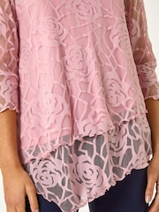 Roman Pink Burnout Rose Print Detail Asymmetric Tunic - Image 5 of 5