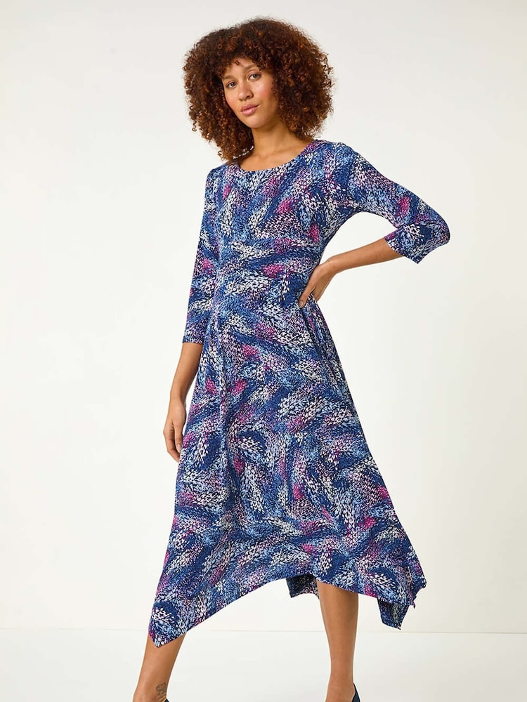 Roman Pink Abstract Hanky Hem Midi Dress - Image 2 of 5