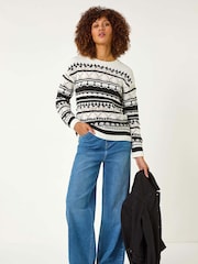 Roman Black Contrast Pointelle Knit Jumper - Image 2 of 5