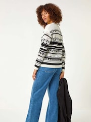 Roman Black Contrast Pointelle Knit Jumper - Image 3 of 5