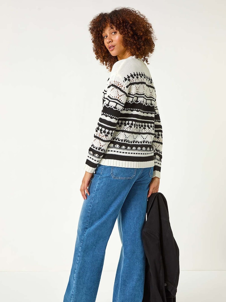 Roman Black Contrast Pointelle Knit Jumper - Image 3 of 5