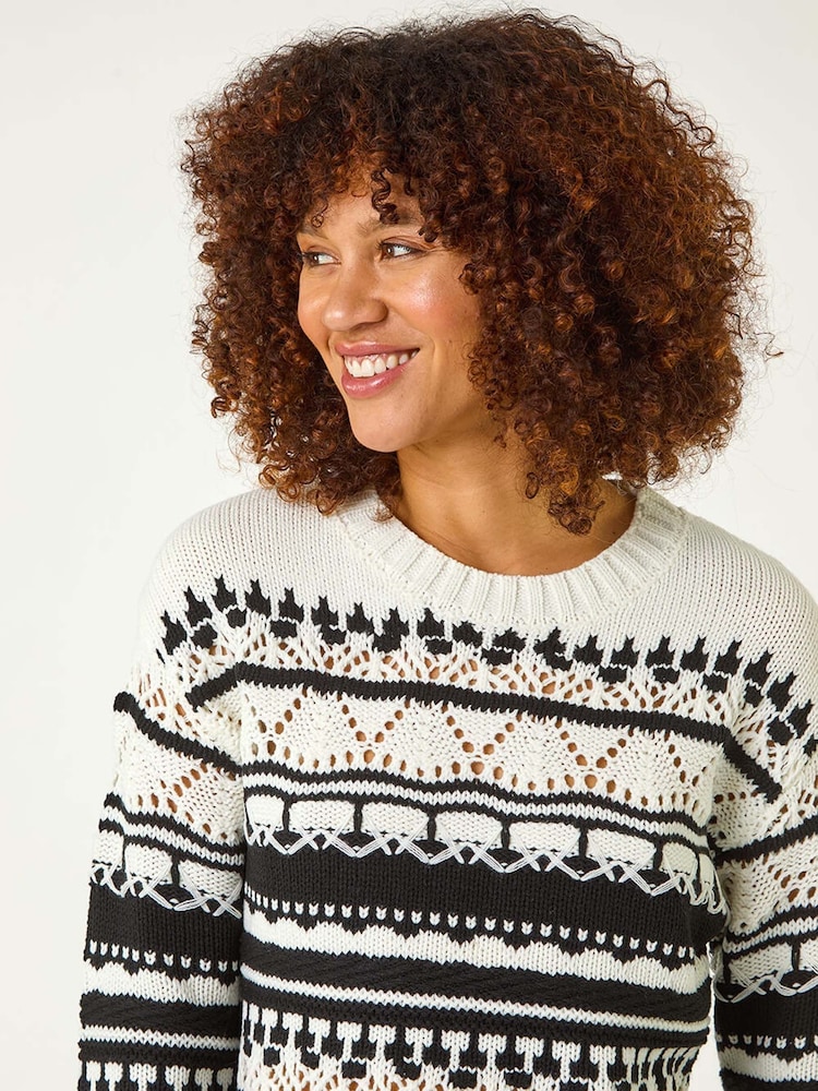 Roman Black Contrast Pointelle Knit Jumper - Image 4 of 5