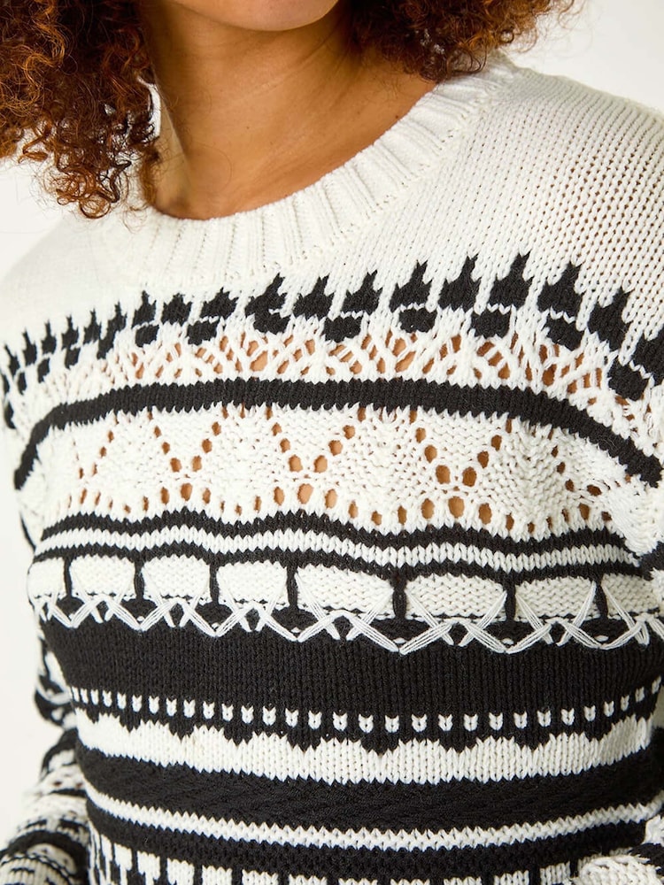 Roman Black Contrast Pointelle Knit Jumper - Image 5 of 5