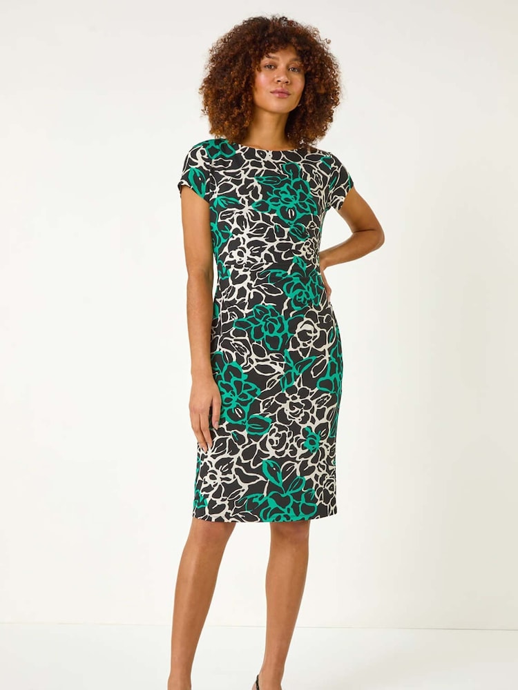 Roman Green Floral Print Side Ruched Dress - Image 2 of 5