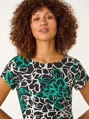 Roman Green Floral Print Side Ruched Dress - Image 4 of 5