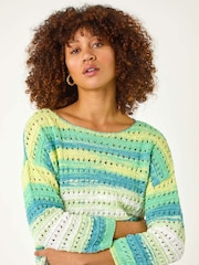 Roman Green Ombre Openwork Knit Jumper - Image 1 of 5