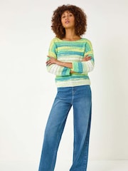 Roman Green Ombre Openwork Knit Jumper - Image 2 of 5