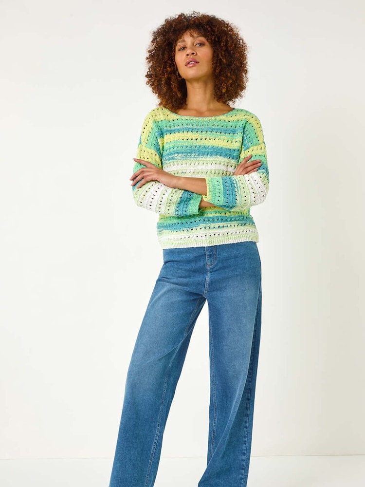 Roman Green Ombre Openwork Knit Jumper - Image 2 of 5