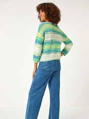 Roman Green Ombre Openwork Knit Jumper - Image 3 of 5