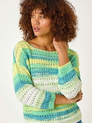 Roman Green Ombre Openwork Knit Jumper - Image 4 of 5