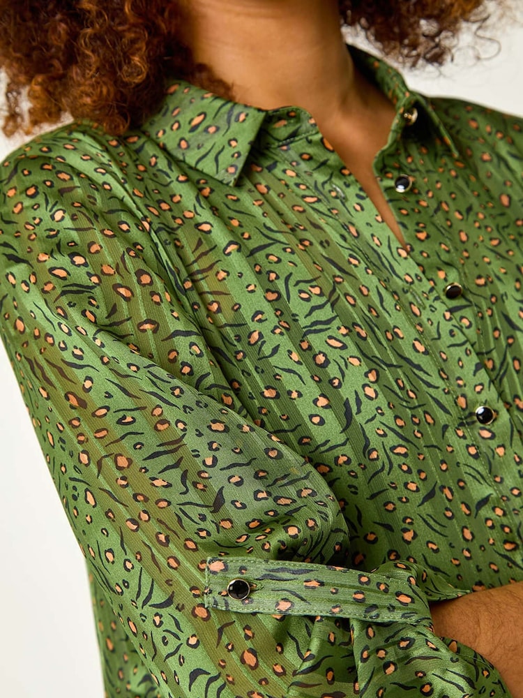Roman Green Animal Print Collared Shirt - Image 5 of 5 Roman Green Animal Print Collared Shirt - Image 5 of 5