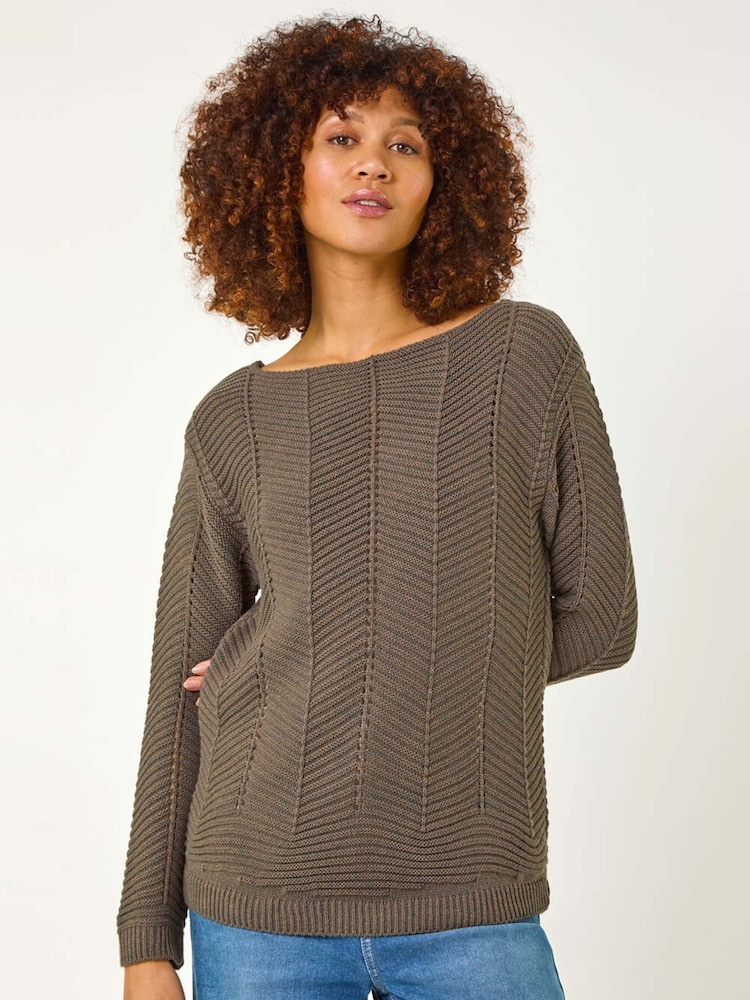 Roman Brown Melange Chevron Knit Jumper - Image 1 of 5