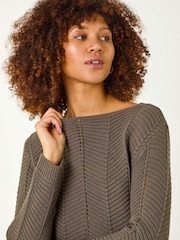 Roman Brown Melange Chevron Knit Jumper - Image 2 of 5