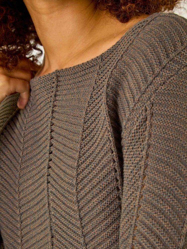 Roman Brown Melange Chevron Knit Jumper - Image 5 of 5