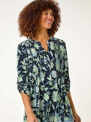 Roman Green Floral Print Pintuck Shirt - Image 1 of 5