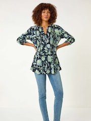 Roman Green Floral Print Pintuck Shirt - Image 2 of 5