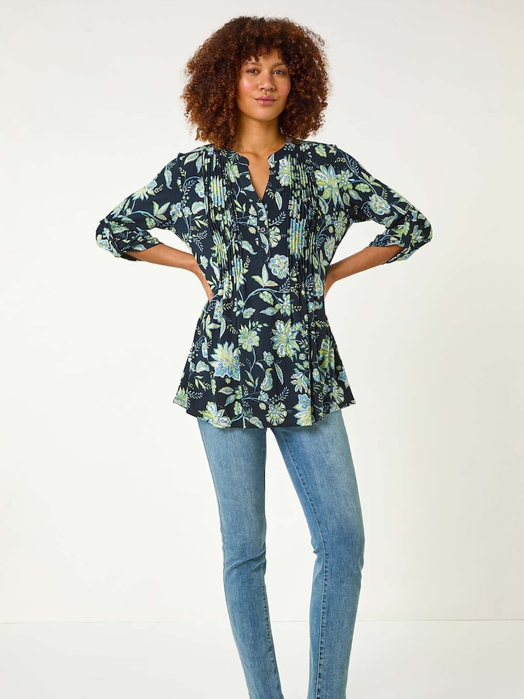 Roman Green Floral Print Pintuck Shirt - Image 2 of 5