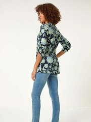 Roman Green Floral Print Pintuck Shirt - Image 3 of 5