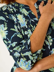 Roman Green Floral Print Pintuck Shirt - Image 5 of 5