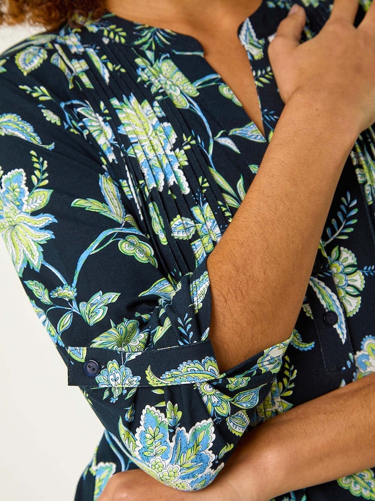 Roman Green Floral Print Pintuck Shirt - Image 5 of 5