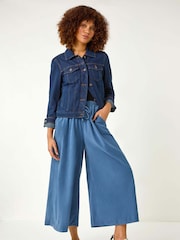 Roman Blue Corduroy Wide Leg 100% Cotton Culottes - Image 1 of 5