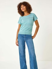 Roman Blue Shimmer Textured Top - Image 2 of 5