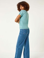 Roman Blue Shimmer Textured Top - Image 3 of 5