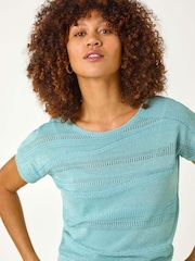 Roman Blue Shimmer Textured Top - Image 4 of 5