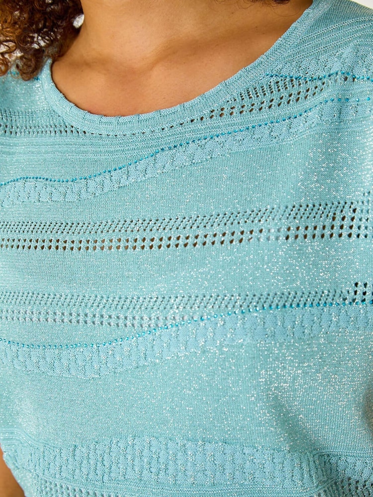 Roman Blue Shimmer Textured Top - Image 5 of 5