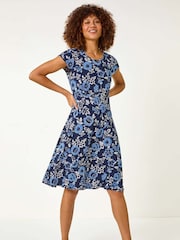 Roman Blue Floral Print Tea Dress - Image 1 of 5