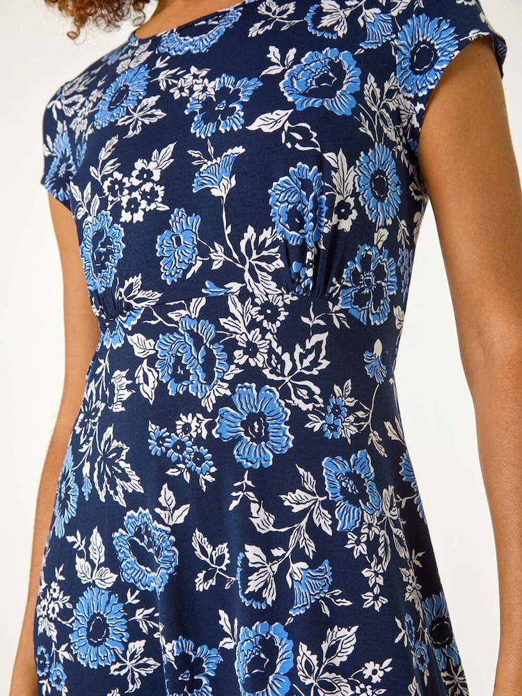 Roman Blue Floral Print Tea Dress - Image 5 of 5