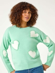 Roman Green Fun Heart Knit Jumper - Image 1 of 5