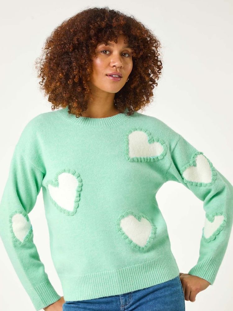 Roman Green Fun Heart Knit Jumper - Image 1 of 5