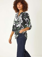 Roman Black Floral Textured Print Shirt - Image 1 of 5