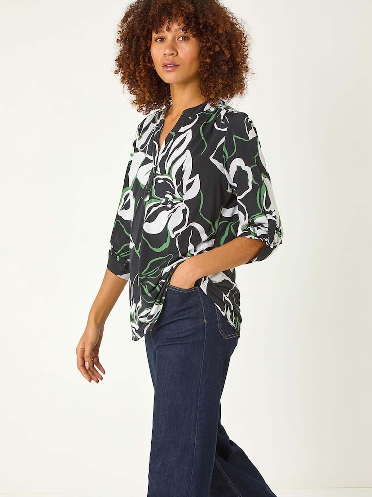 Roman Black Floral Textured Print Shirt - Image 1 of 5