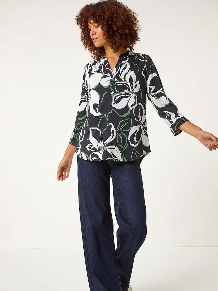 Roman Black Floral Textured Print Shirt - Image 2 of 5