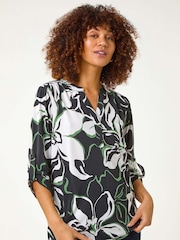 Roman Black Floral Textured Print Shirt - Image 4 of 5