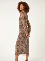 Roman Brown Leopard Mesh Maxi Stretch Dress - Image 3 of 5