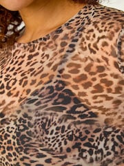 Roman Brown Leopard Mesh Maxi Stretch Dress - Image 5 of 5
