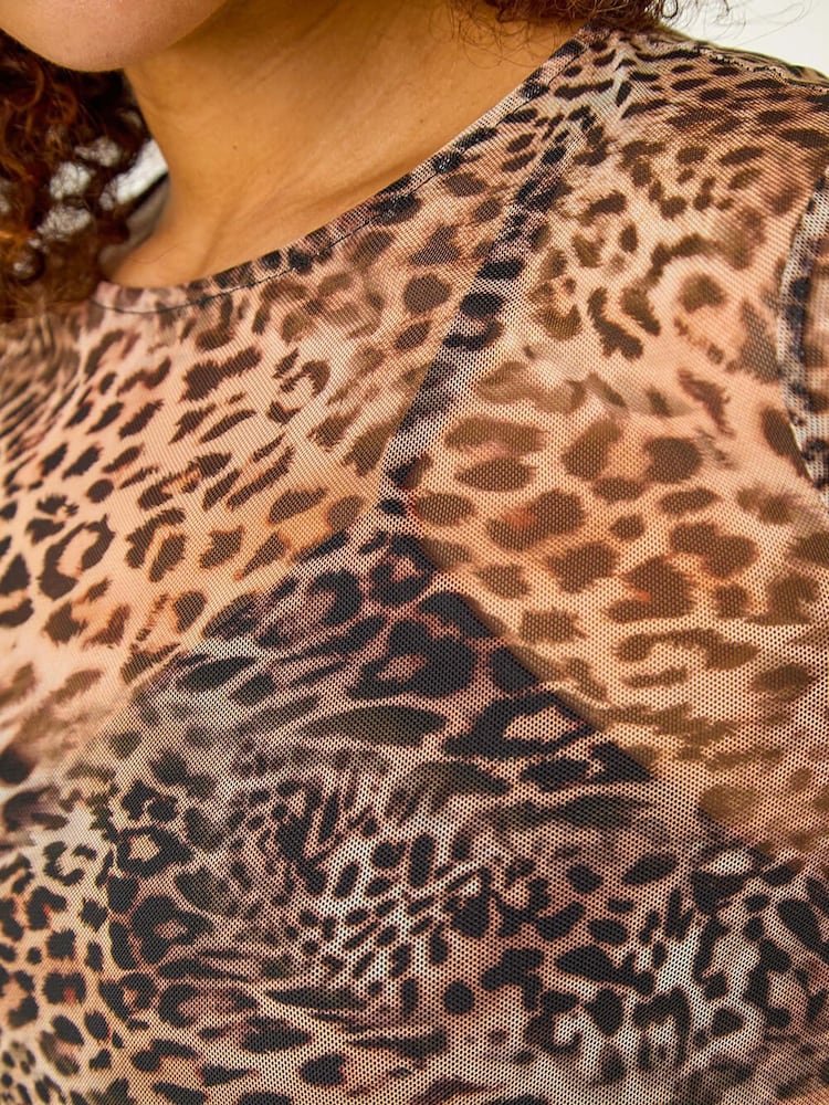 Roman Brown Leopard Mesh Maxi Stretch Dress - Image 5 of 5