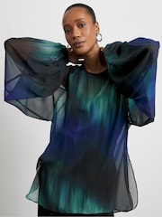 Joanna Hope Blue Tie Sleeve Blouse - Image 1 of 4